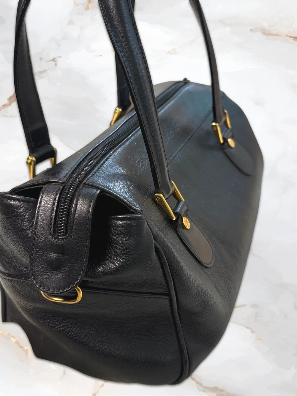 Vintage BALLY Black Leather 2-Way Satchel Crossbody East West Bag Italian Made